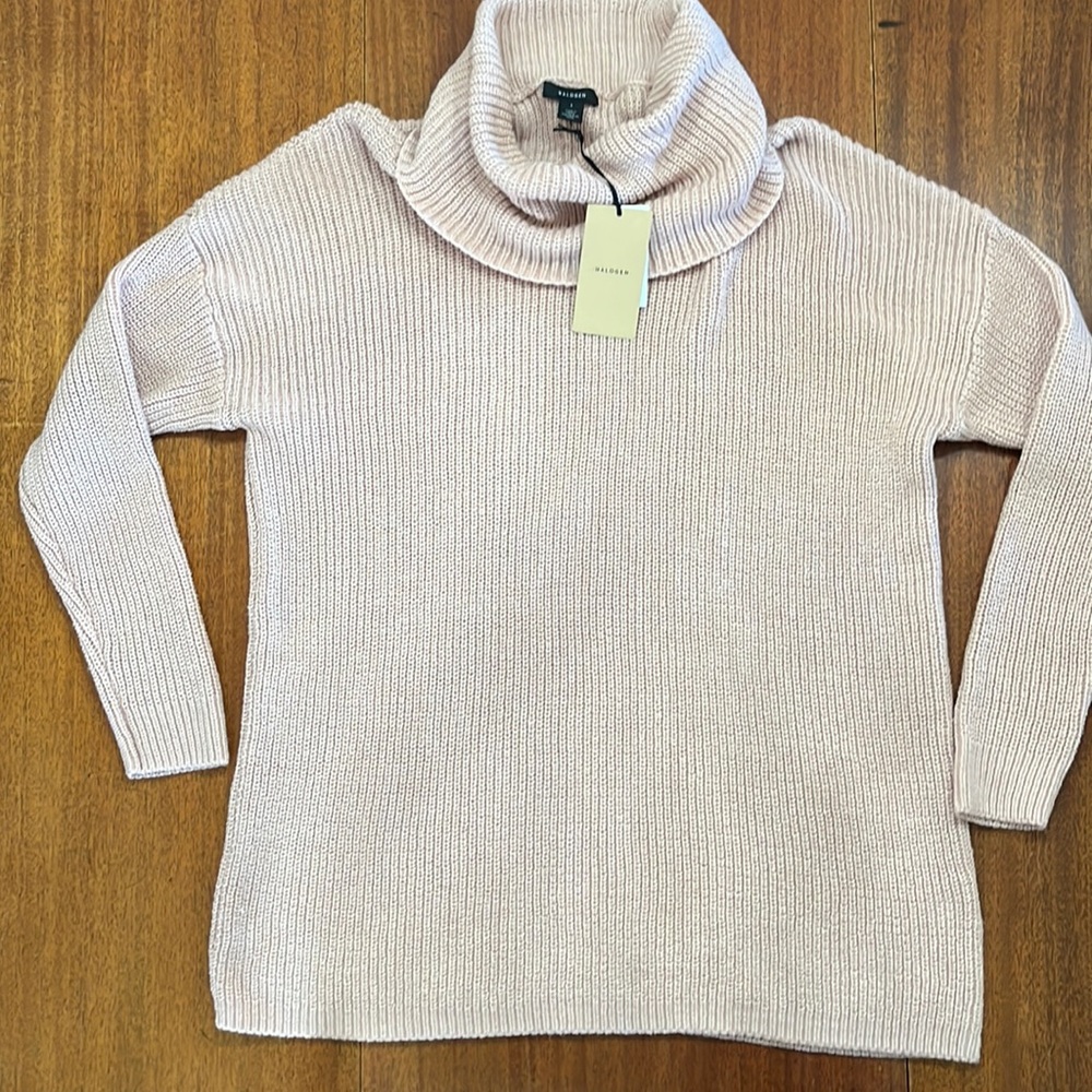 NWT Halogen Cowl Neck Tunic Sweater Size Large Blush Pink E4